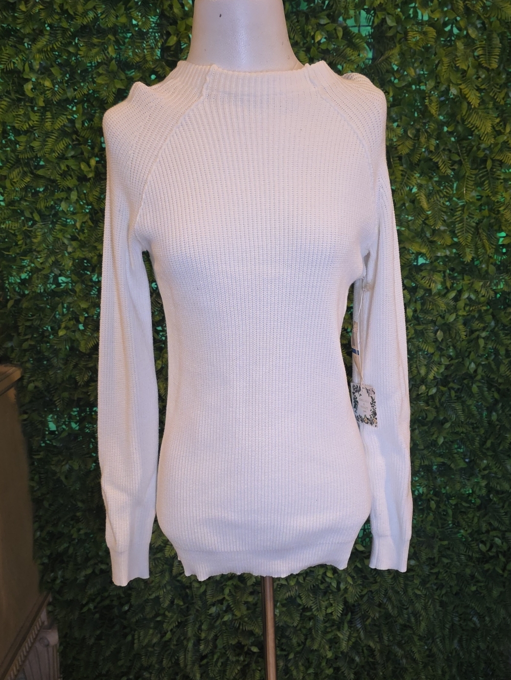 Chelsea & Violet Ivory Ribbed Crewneck Sweater
